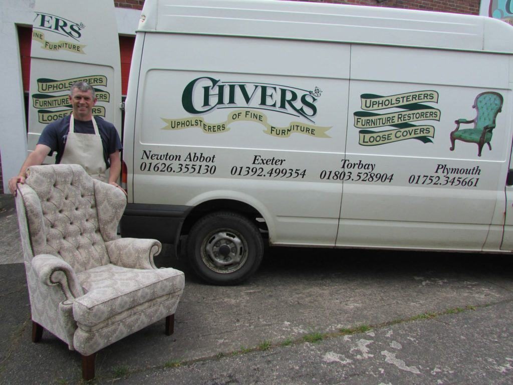 steve chivers standing next to chivers upholstery van